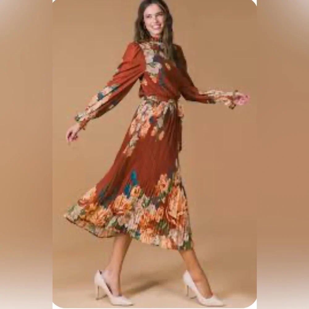 Baltic Born Rust Floral Long Sleeve Dress - Picture 2 of 5